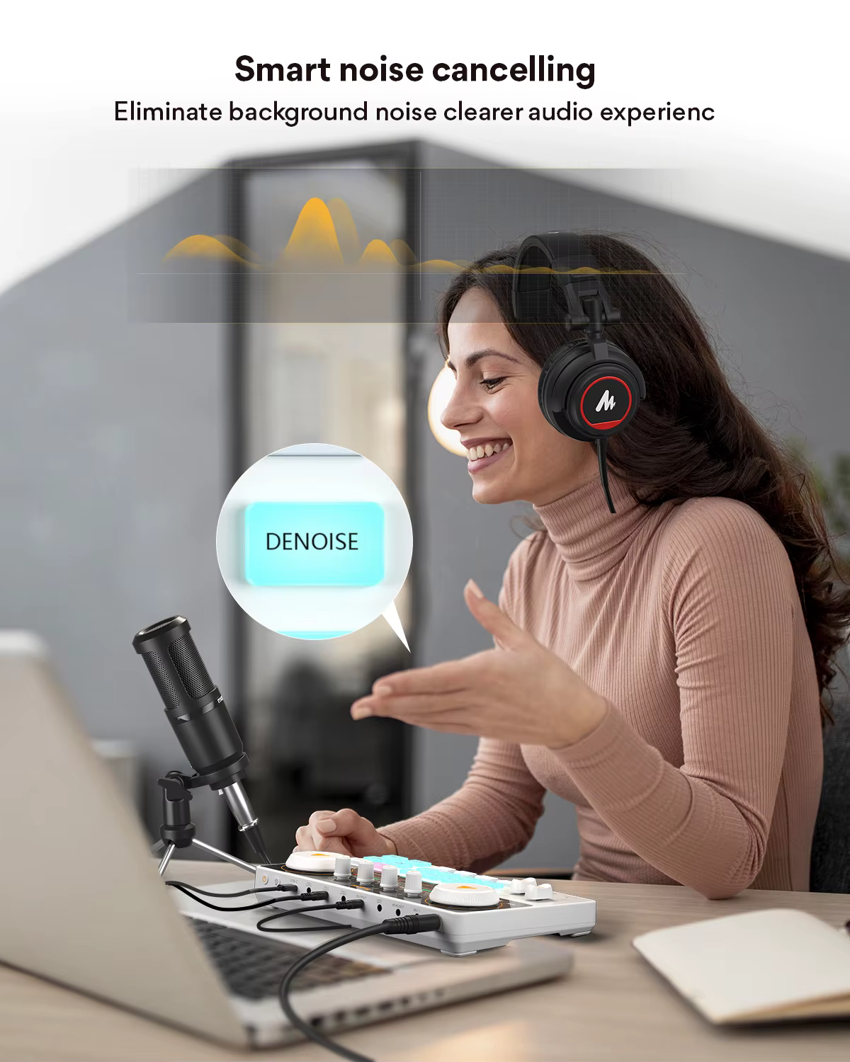 Ensemble carte son et microphone Maono AM200-S1, interface audio MaonoCaster avec micro à condensate