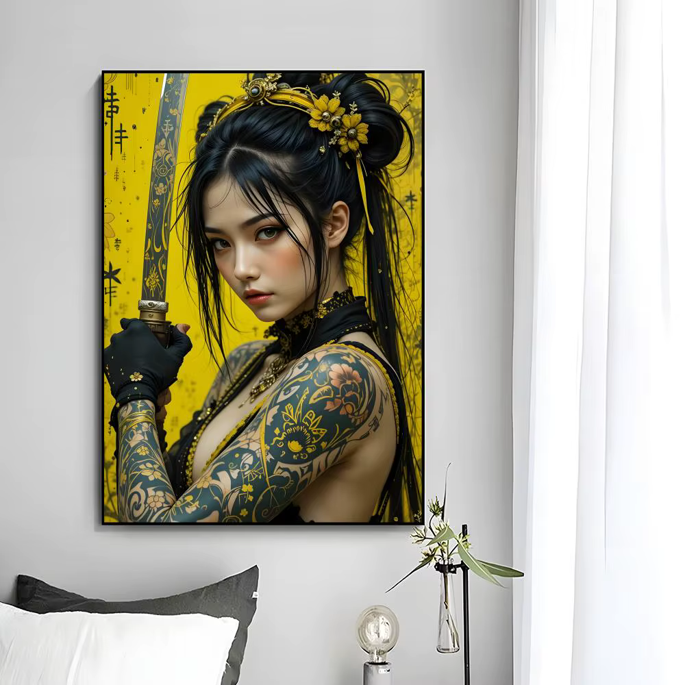 Affiche de samouraï japonais pour femmes, toile murale imprimée, décoration murale pour la maison, c