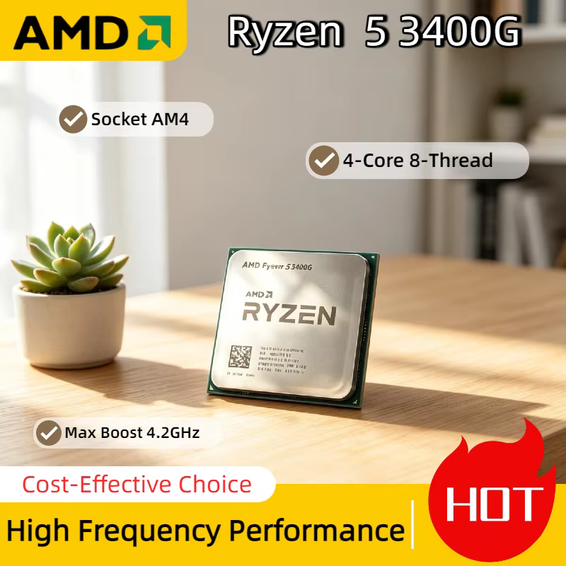 Processeur AMD Ryzen 5 3400G AM4 4 cœurs 8 threads APU jusqu'à 4,2 GHz 3,7 GHz Vega 11 IGPU 65 W pou