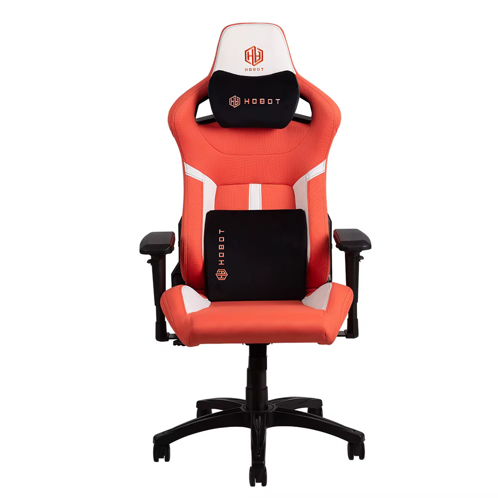 Chaise de bureau et gaming ergonomique 4D pivotante à dossier haut en similicuir PU orange, avec app