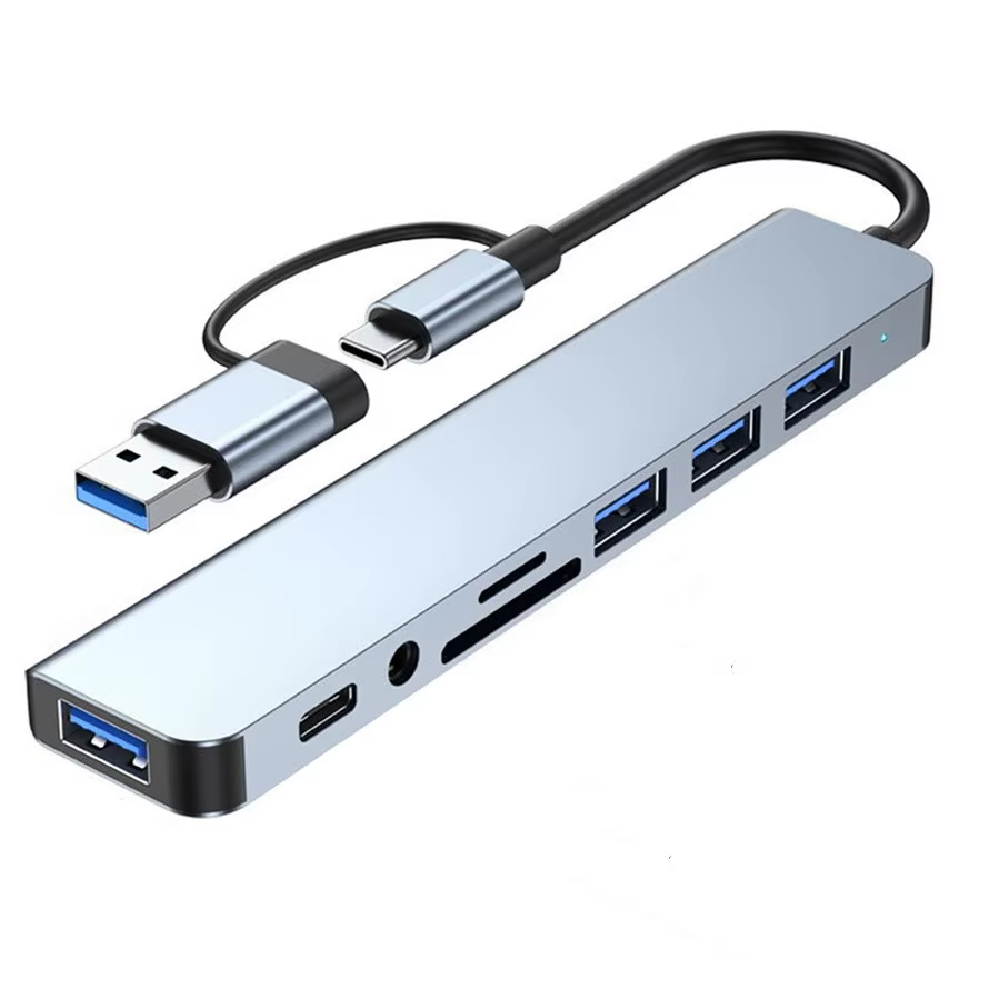 Station d'accueil HUB USB 8 en 1, HUB USB C/USB A avec lecteur de carte séparateur, Port USB C, lect
