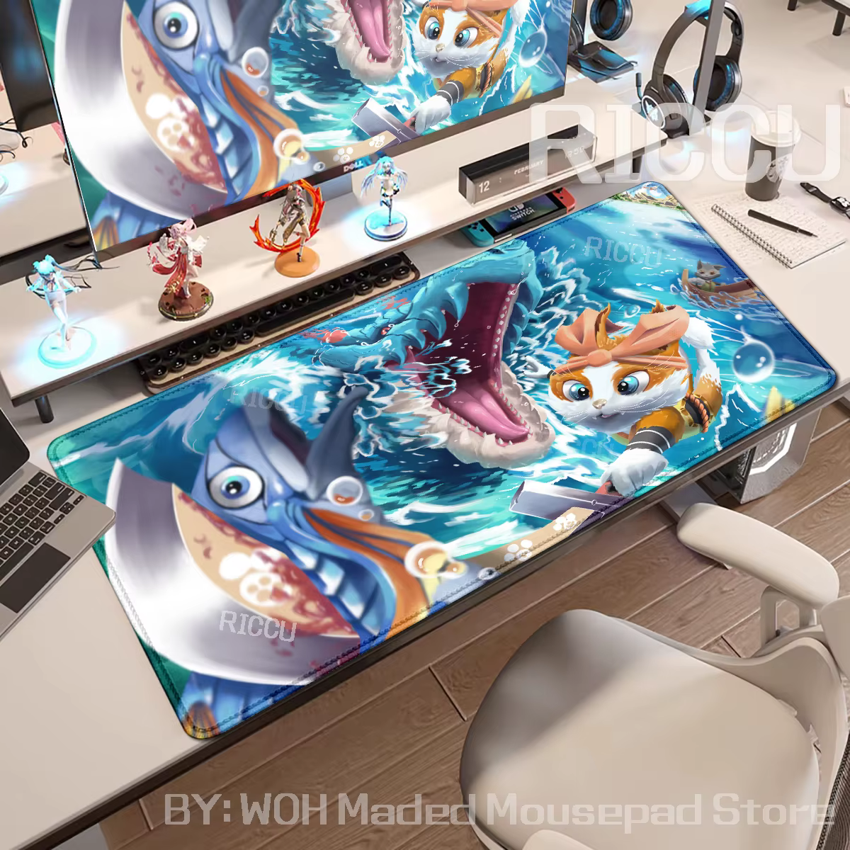Tapis de souris de jeu Monster Hunter Wilds XXL, antidérapant, bord en caoutchouc, verrouillage, acc