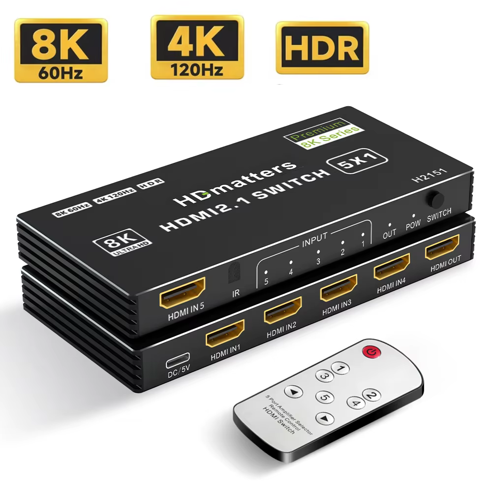 Commutateur HDMI 2.1 4K 120Hz 4K 60Hz, boîtier de commutation HDMI 2.0, commutateur HDMI 5/4/3 ports