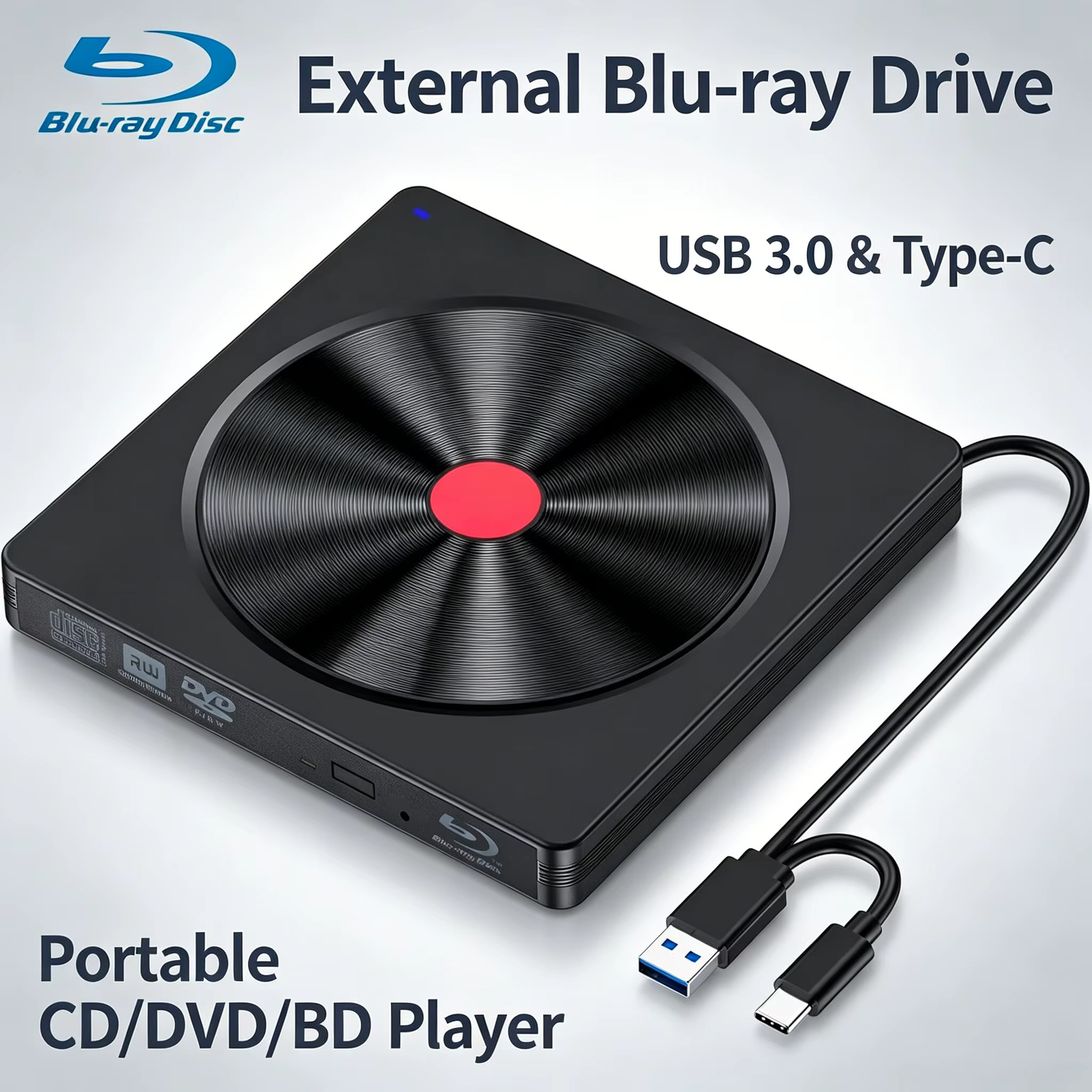 Lecteur Blu-ray externe, lecteur BD USB 3.0 et Type-C, graveur DVD/CD – Lecteur Blu-ray portable pou