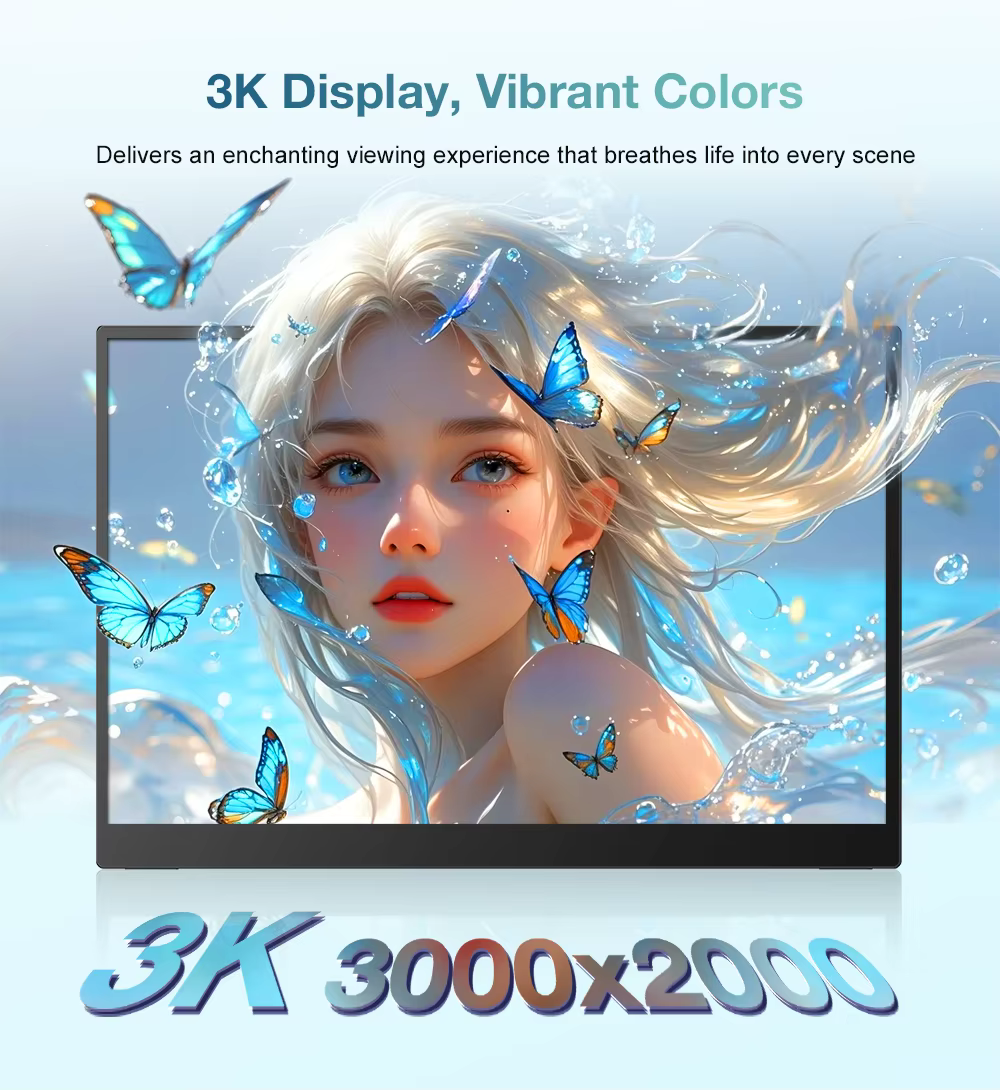 Moniteur portable 14 pouces 4K 3840x2560 IPS 100% SRGB, faible lumière bleue, deuxième écran externe
