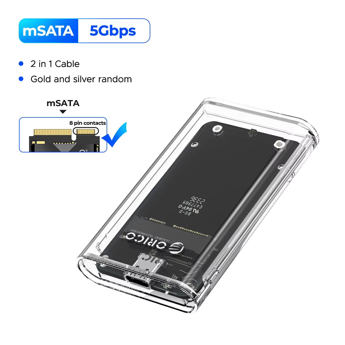 ORICO-Adaptateur externe transparent, mini boîtier mSATA SSD vers USB 3.2 Gen1 5Gbps pour Samsung NG