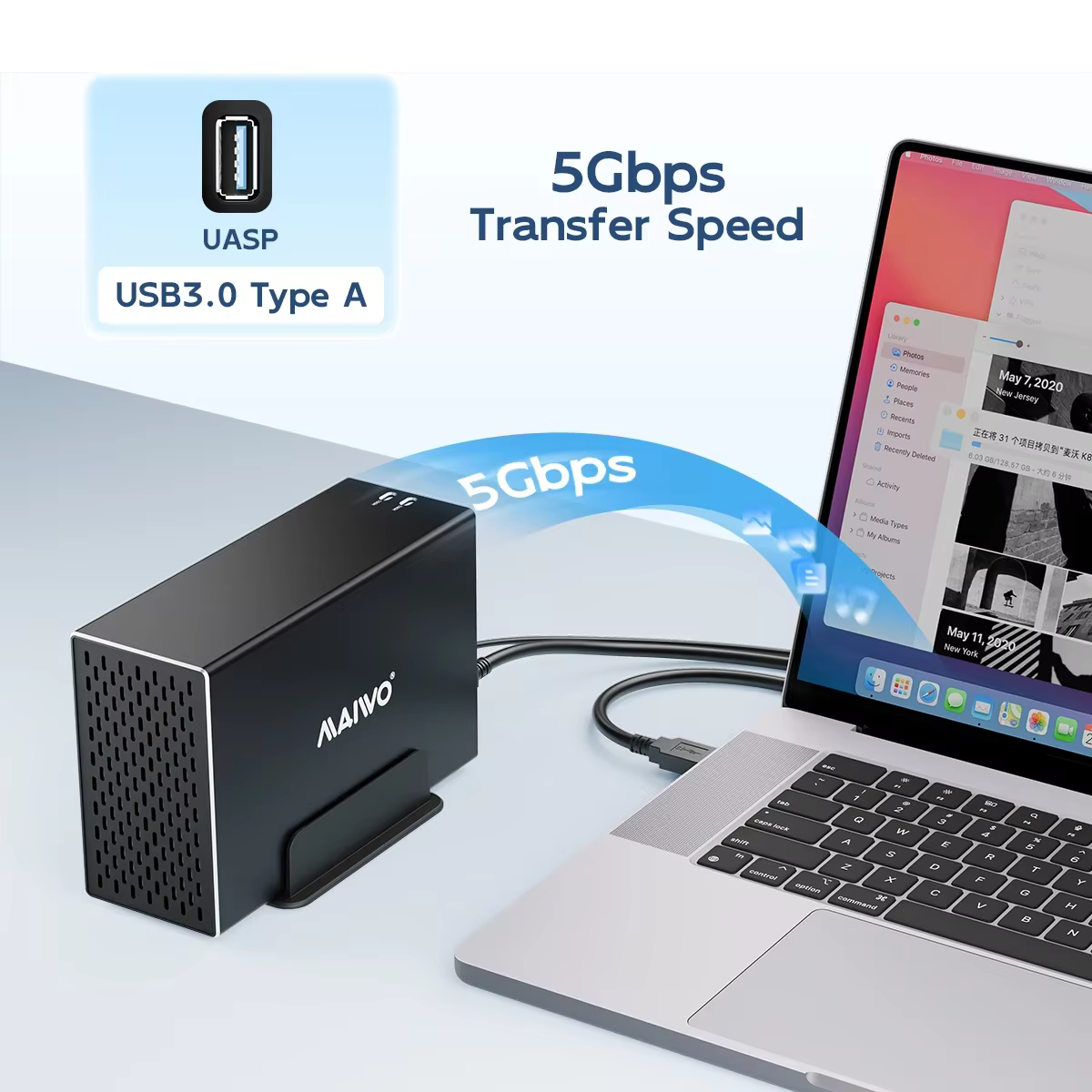 MAIWO 3.5 pouces SATA RAID HDD Station d'accueil double baie disque dur externe boîtier RAID USB3.0