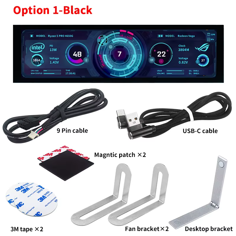 Écran secondaire IPS USB de 8.8 pouces, Interface PH type-c, écran intelligent, CPU, GPU, RAM, monit