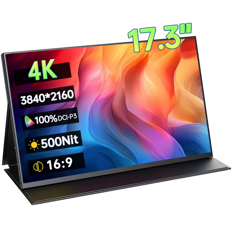 Moniteur Portable 17.3 pouces 4K UHD 3840x2160P 100% DCI-P3 500Nit HDR FreeSync 1MS IPS, écran de je