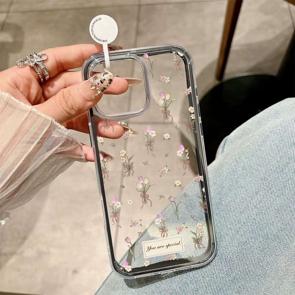 Coque de téléphone couleur bonbon 2 en 1, étui souple TPU Transparent à fleurs pour iPhone 11 16 17