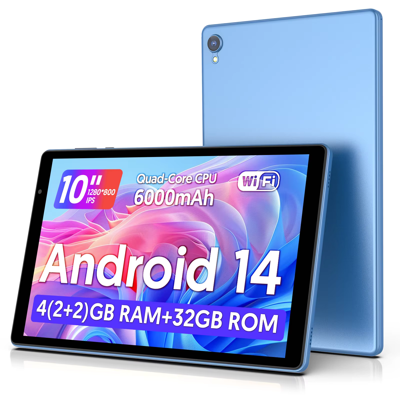 Dernière tablette Android 14, tablette 10 pouces, processeur Quad-core, WiFi 5G, 4 Go de ROM + 32 Go