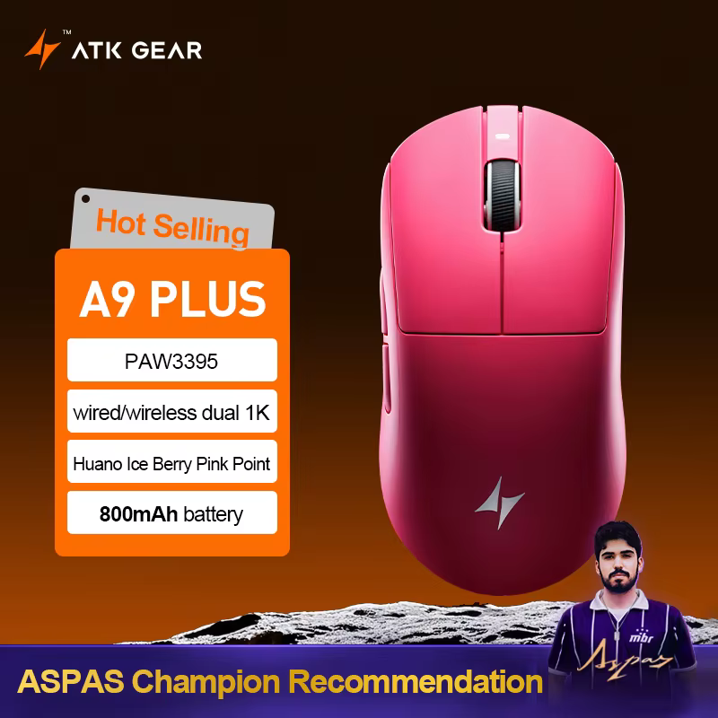 Nouveau ATK A9 Air Ultimate souris de jeu sans fil Bluetooth léger PAW3950 Ultra double 8K Esports s