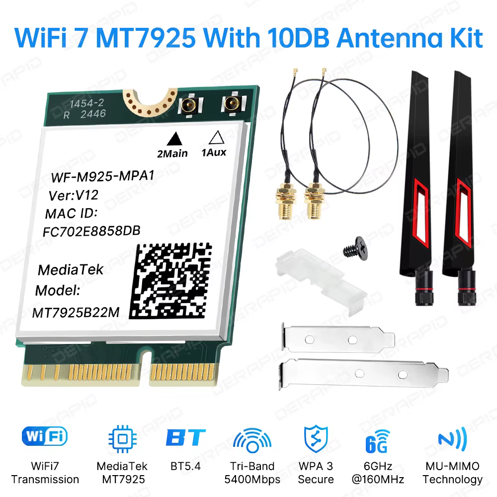 Carte LAN WiFi 7 M2 MT7925 Bluetooth 5.4 Tri-bande 2.4G 5G 6GHz 5400Mbps Adaptateur sans fil M.2 NGF