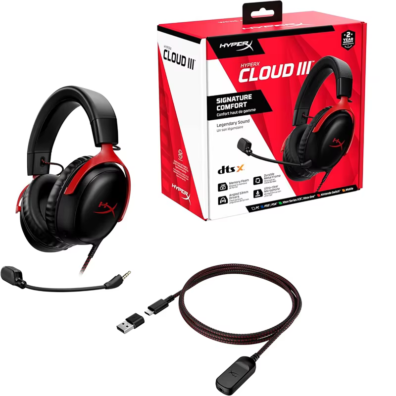 Casque de jeu filaire HyperX Cloud 3 III avec micro sonore DTS/prise en charge du logiciel HyperX ca