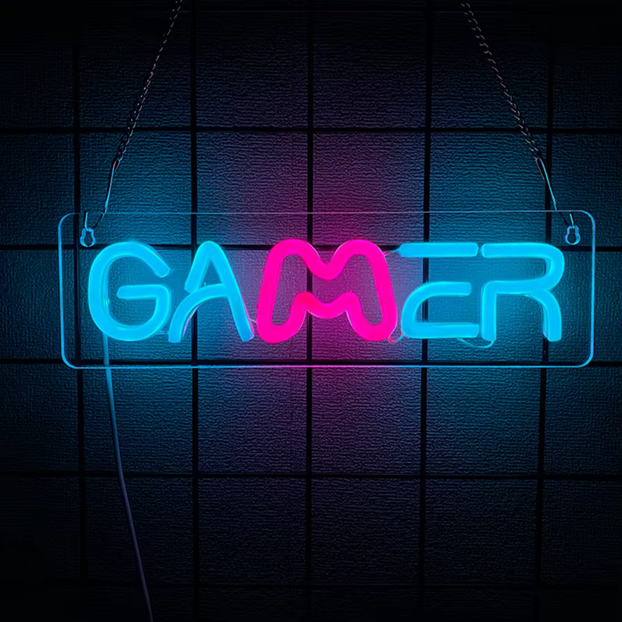 Enseigne au néon Gamer pour décoration murale de chambre, panneaux de jeu au néon LED USB pour chamb