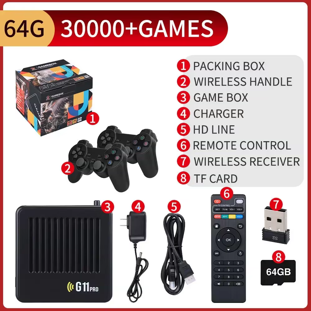 Console de jeu vidéo G11 Pro, double système, console TV, 64G/128G/256G, sortie 4K, 60 000 jeux inté