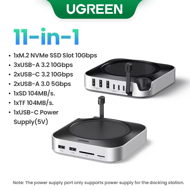 UGREEN USB HUB Station d'accueil pour Mac Mini M4 M4 Pro M.2 NVMe SSD 8 to Max 10Gbps Ports USB-A &
