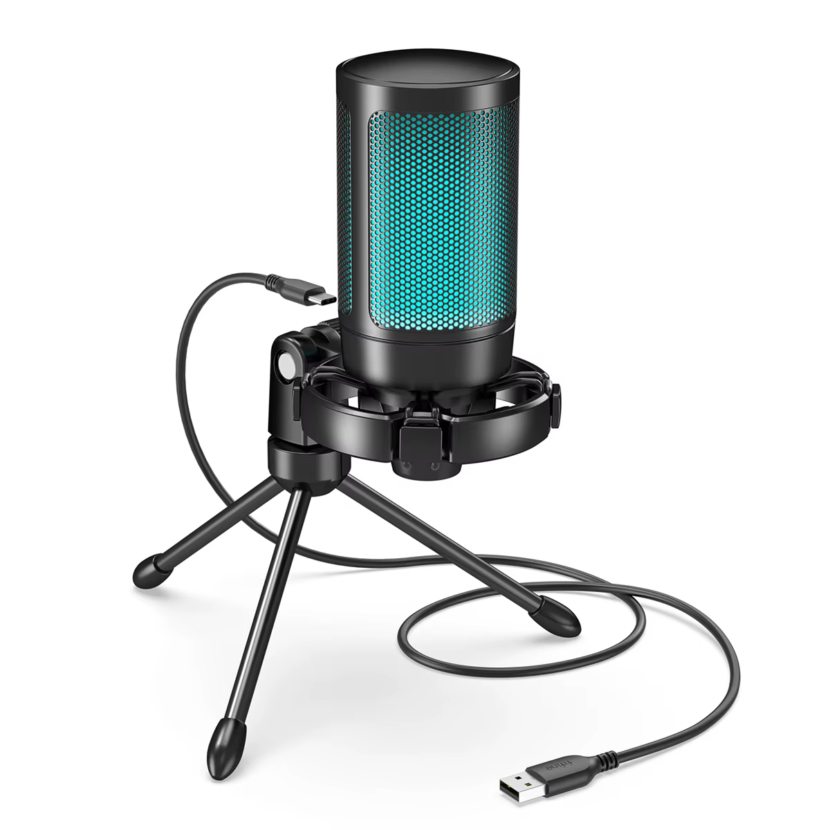 AmpliGame par FIFINE RGB USB Microphone de jeu avec sourdine tactile, micro à condensateur avec trép
