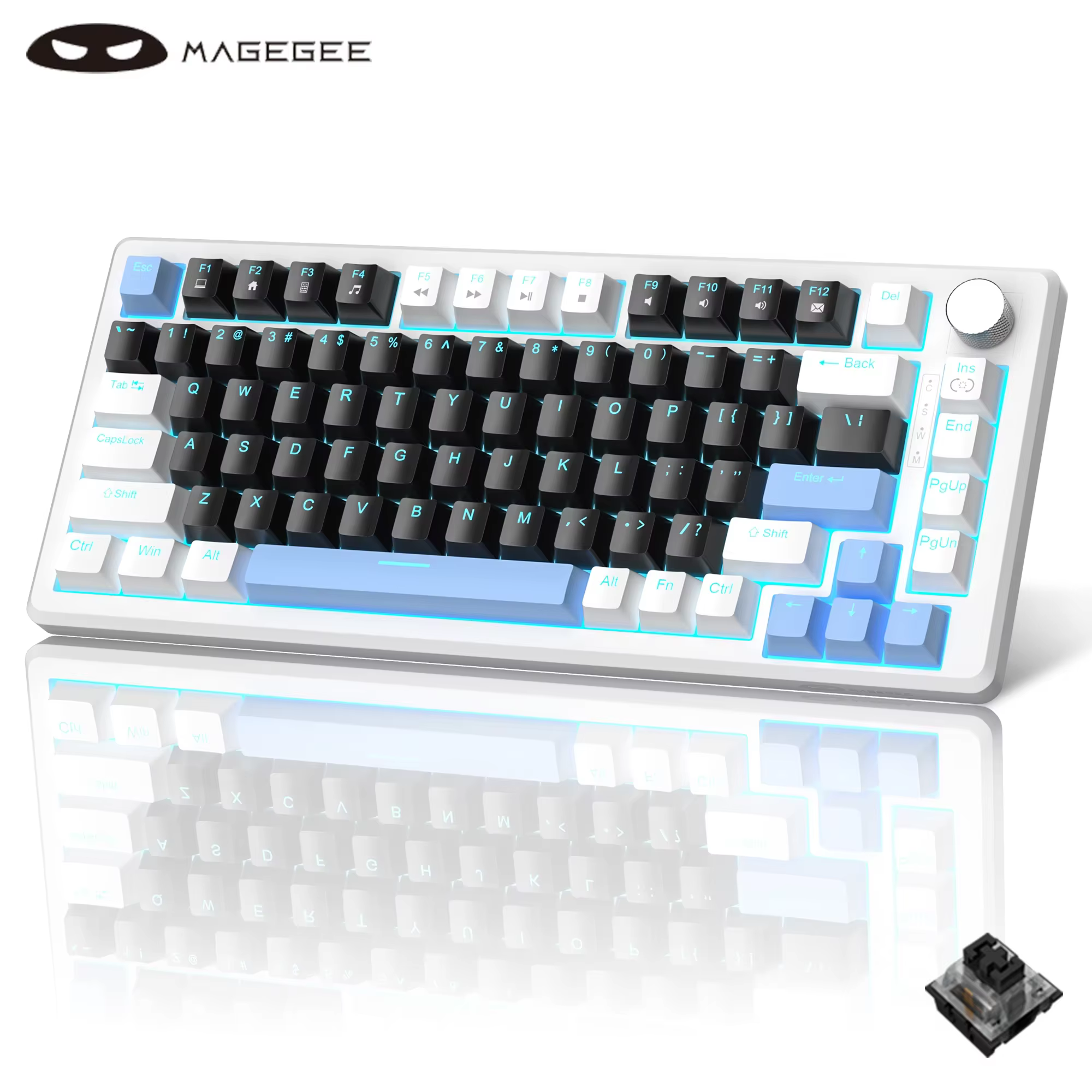 MageGee 75% clavier de jeu mécanique avec bouton de commande, clavier de jeu filaire rétroéclairé bl