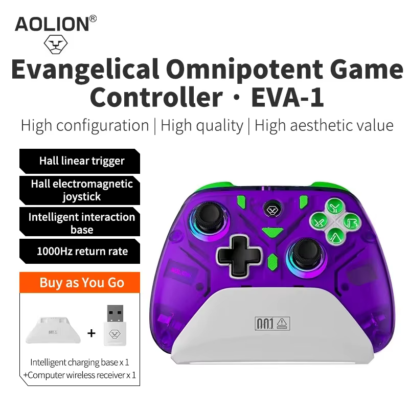 Contrôleur de jeu Aolion K10 avec station de chargement, manette de jeu sans fil RGB, effet Hall, dé