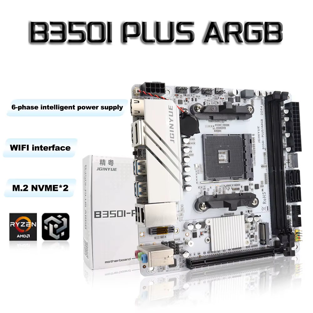 JGINYUE B350 puce MINI-ITX AM4 DDR4 carte mère de jeu de bureau AMD carte mère B350I-PLUS ARGB Sata