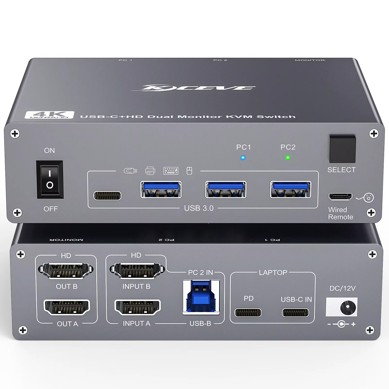 Commutateur KVM double moniteur pour ordinateur portable et bureau 4K @ 60Hz, commutateur KVM USB C