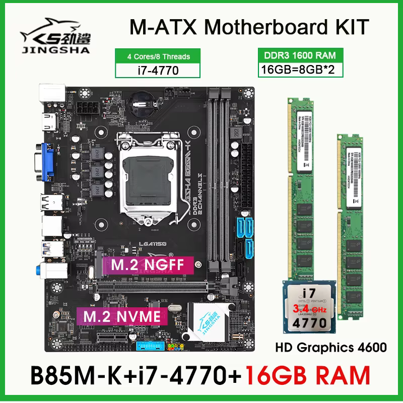 Kit de carte mère B85 M-ATX, processeur et mémoire, Core I7 4770 CPU, 16 Go de RAM DDR3, carte mère