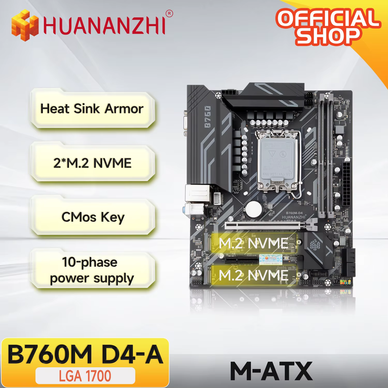 HUANANZBottles B760M D4-A M-ATX DDR4 Carte Mère Support 12 13 Isabel B760 Intel LGA 1700 CPU 12100F