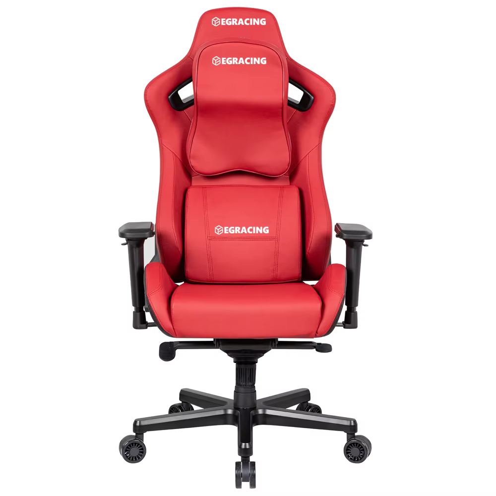 Chaise de jeu ergonomique pivotante moderne rouge avec dossier inclinable, support en métal de haute