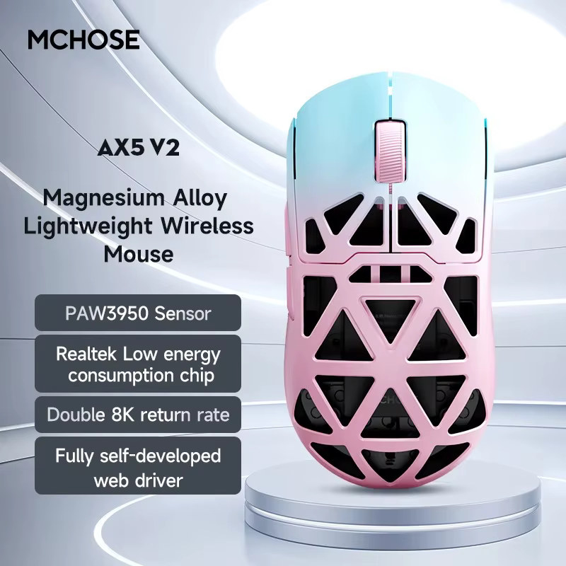 MCHOSE – souris de jeu sans fil AX5 V2, 8KHz, PAW 3950 42000DPI, capteur optique 56g, Tri-Mode, batt