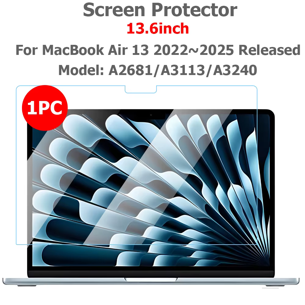 Protection d'écran pour MacBook Air 13,6 pouces 2022-2026, modèles A2681 A3113 A3420 A3240, compatib