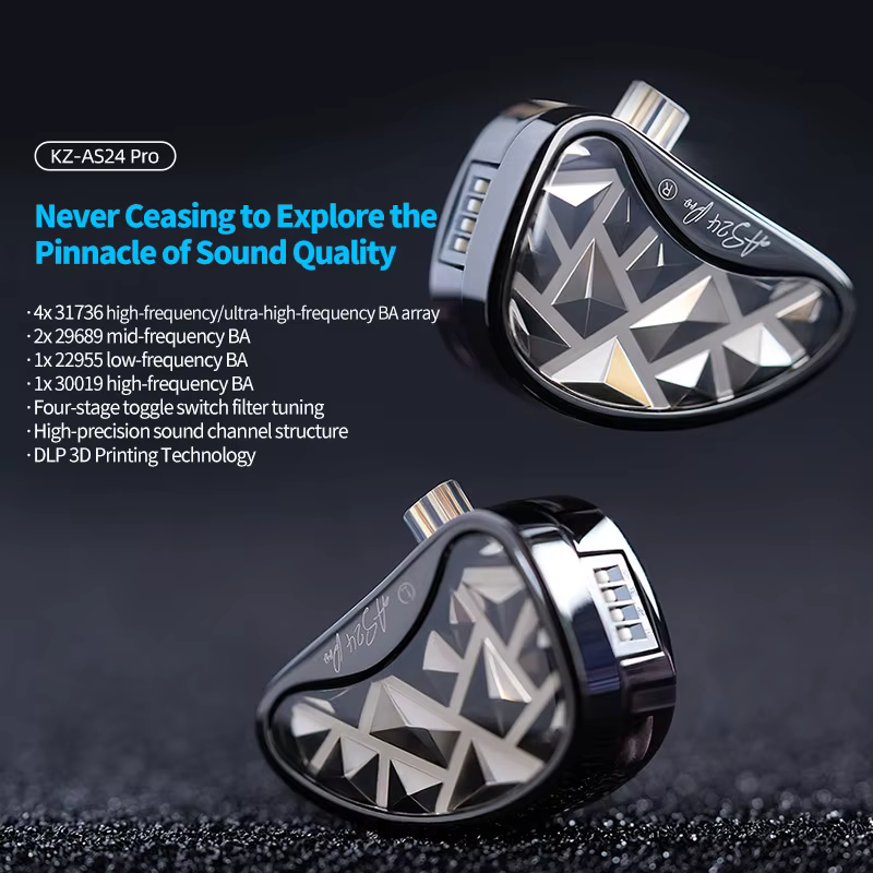 KZ AS24 PRO 24 BA unités écouteurs HIFI mis à niveau Armature équilibrée lecteur réglable dans l'ore