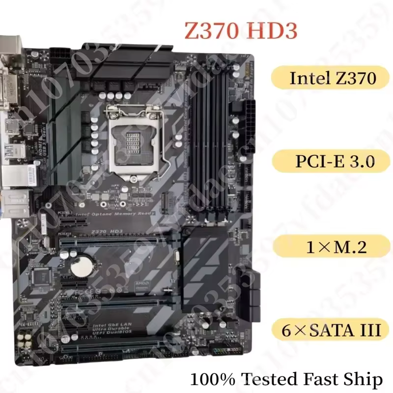 Carte mère Gigabyte Z370 HD3 64 Go LGA1151 DDR4 ATX, testée à 100 %, expédition rapide
