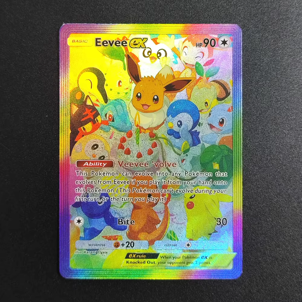 Carte de collection Pokémon TCG anglaise promotionnelle faite maison : Eevee, Mewtwo, Venusaur, Blas