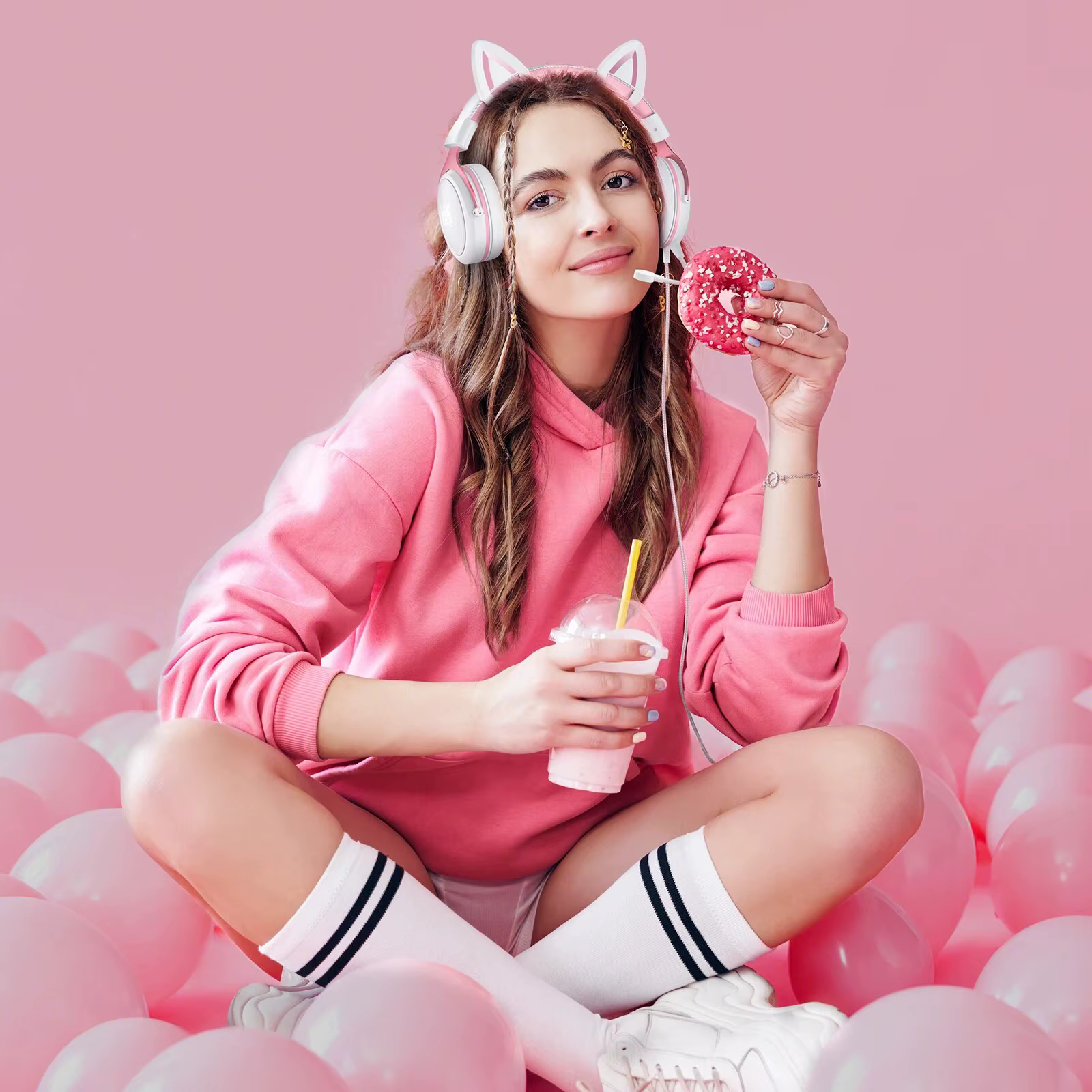 ONIKUMA-Casque de jeu X10 avec poignées amovibles, oreille de chat mignonne, éclairage RBG, casque d