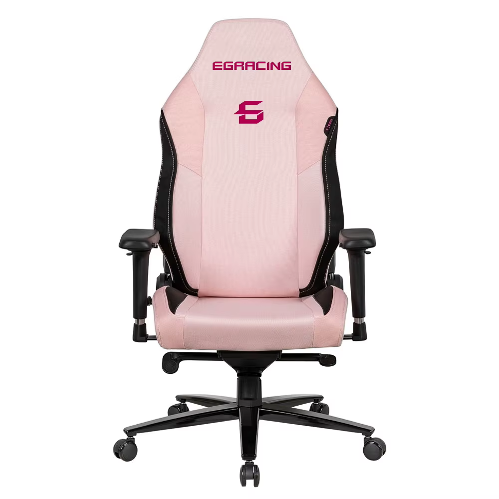 Chaise de jeu ergonomique rose, pivotante et réglable, avec support lombaire et accoudoirs, design i