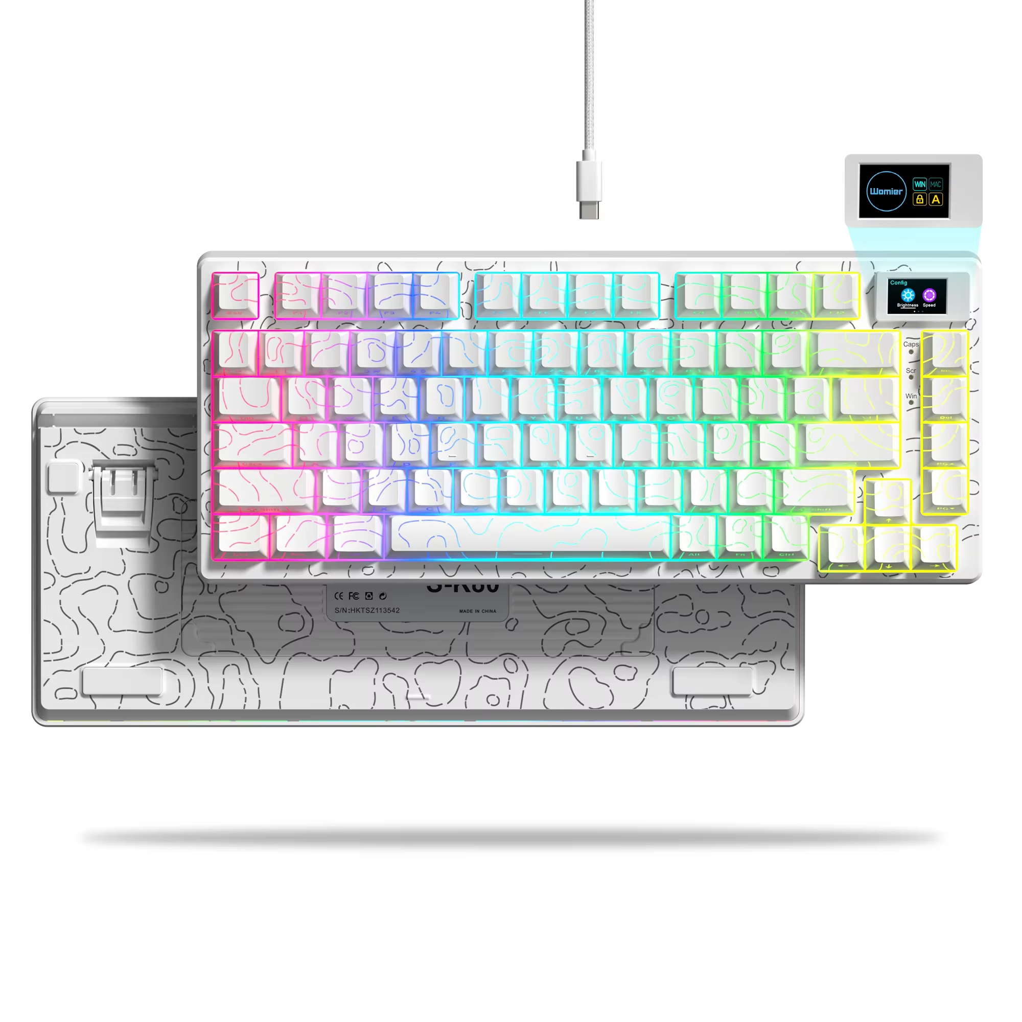 Clavier de jeu mécanique filaire avec écran OLED, touche complète, pouding remplaçable à chaud, rétr