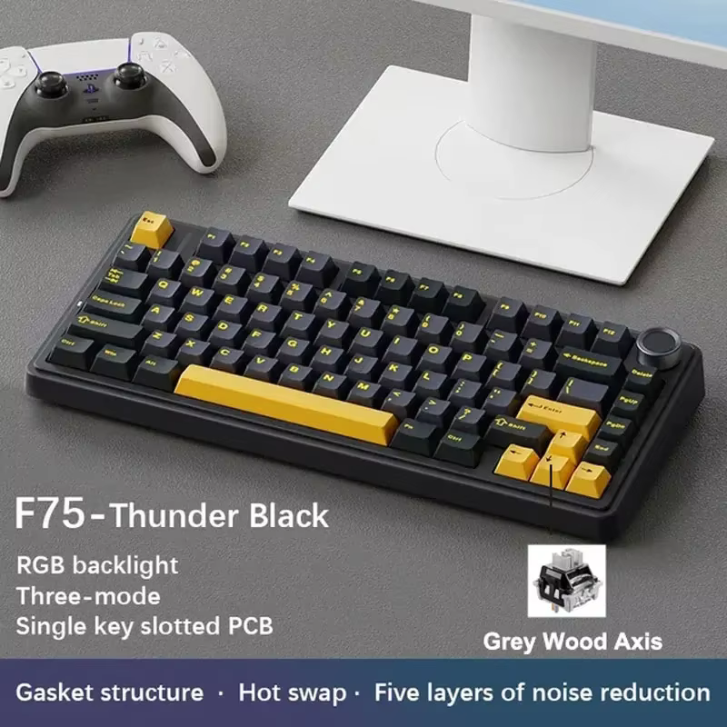 AULA F75 2.4G clavier mécanique de jeu sans fil/Bluetooth/filaire rvb personnalisé 75% disposition O