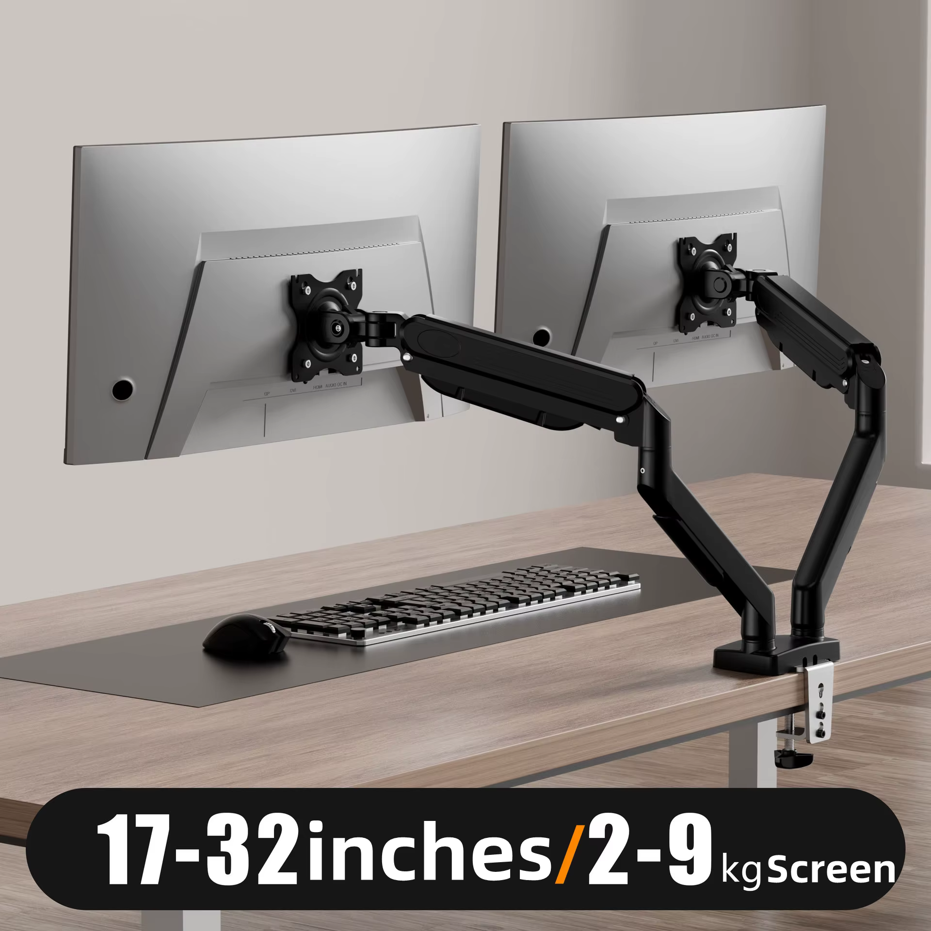 Support pour double moniteur pour écrans 13′′–32′′, support pour double moniteur réglable, avec 180 