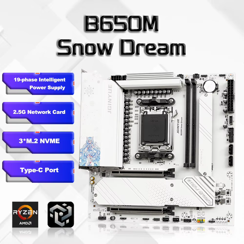 Carte mère B650M Snow Dream AM5 DDR5 ARGB M-ATX pour le jeu, prend en charge les processeurs AMD AM5