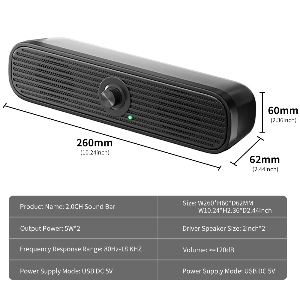 COOMAER Surround ordinateur de bureau haut-parleur maison stéréo 3.5Aux USB système de barre de son
