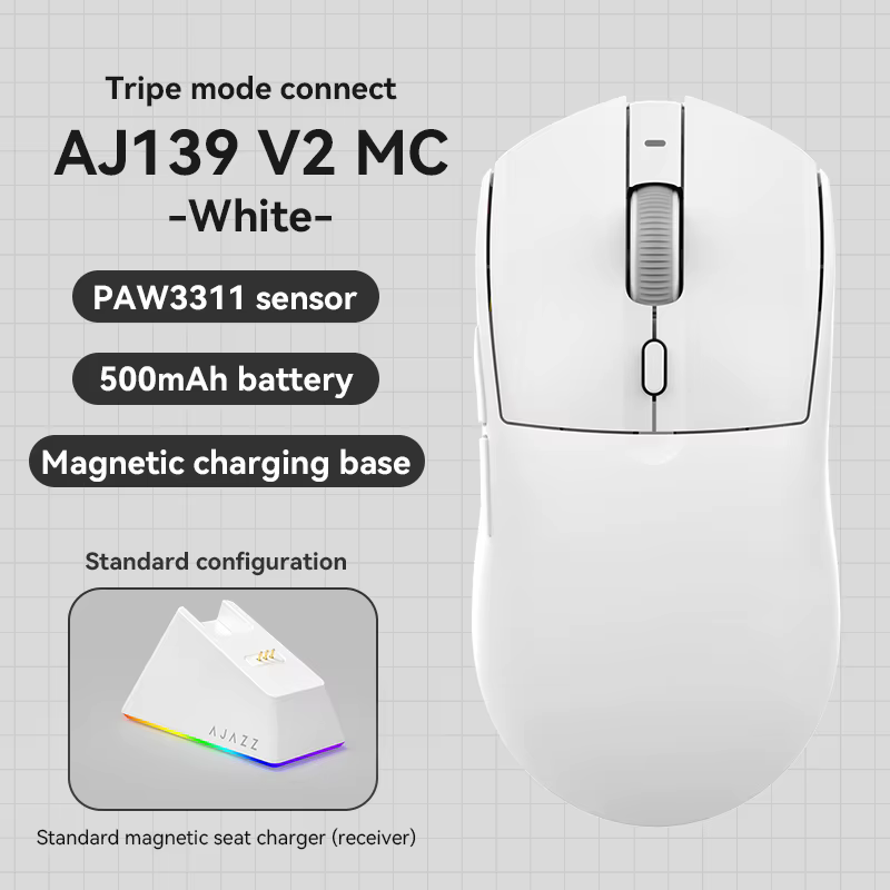 AJAZZ AJ139 V2 MC/AJ139 PRO souris de jeu sans fil PAW3311/PAW3395 capteur 12000DPI/26000DPI 500mAh 