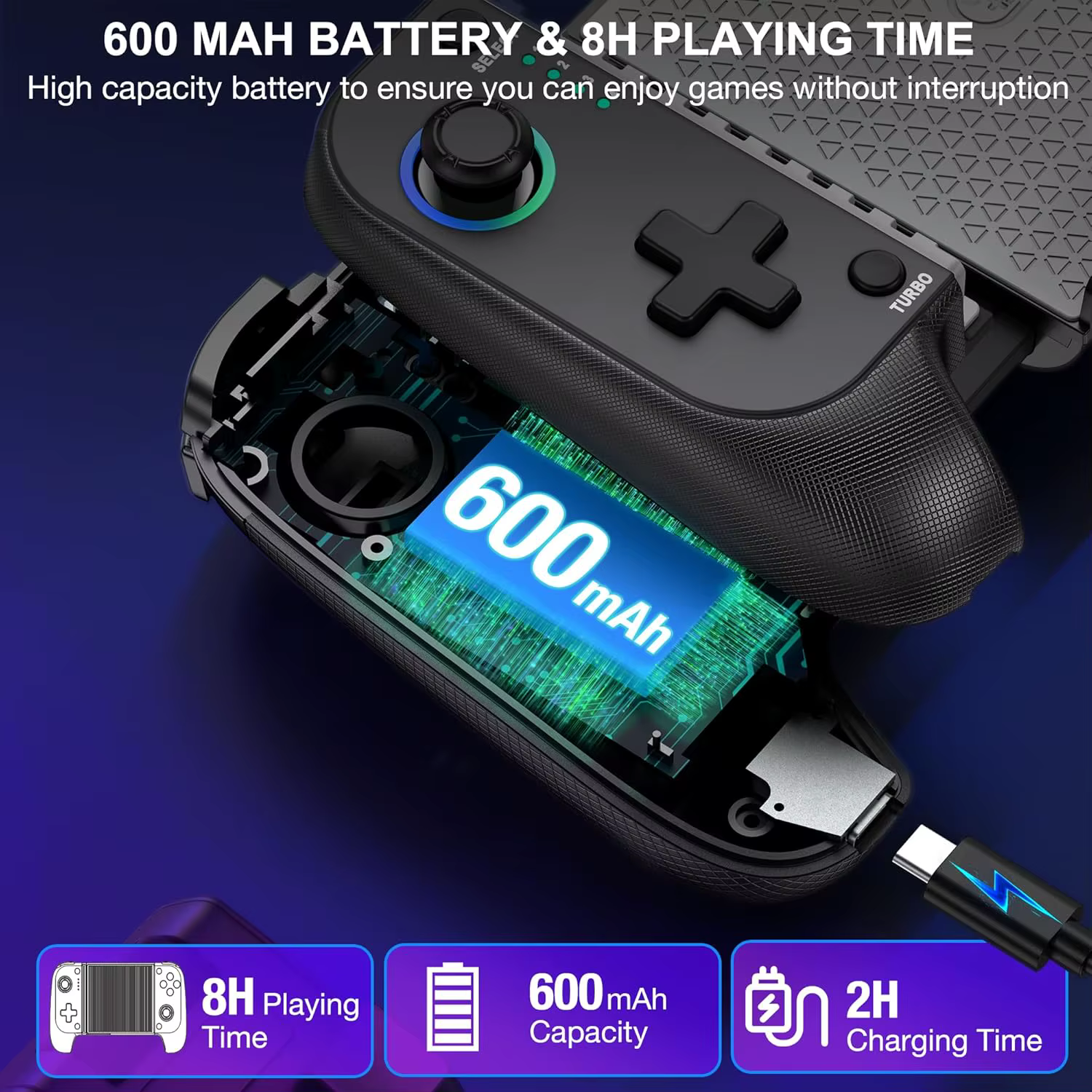 Manette de jeu sans fil 7009F pour iOS/Android avec joystick à effet Hall et éclairage RGB, manette 
