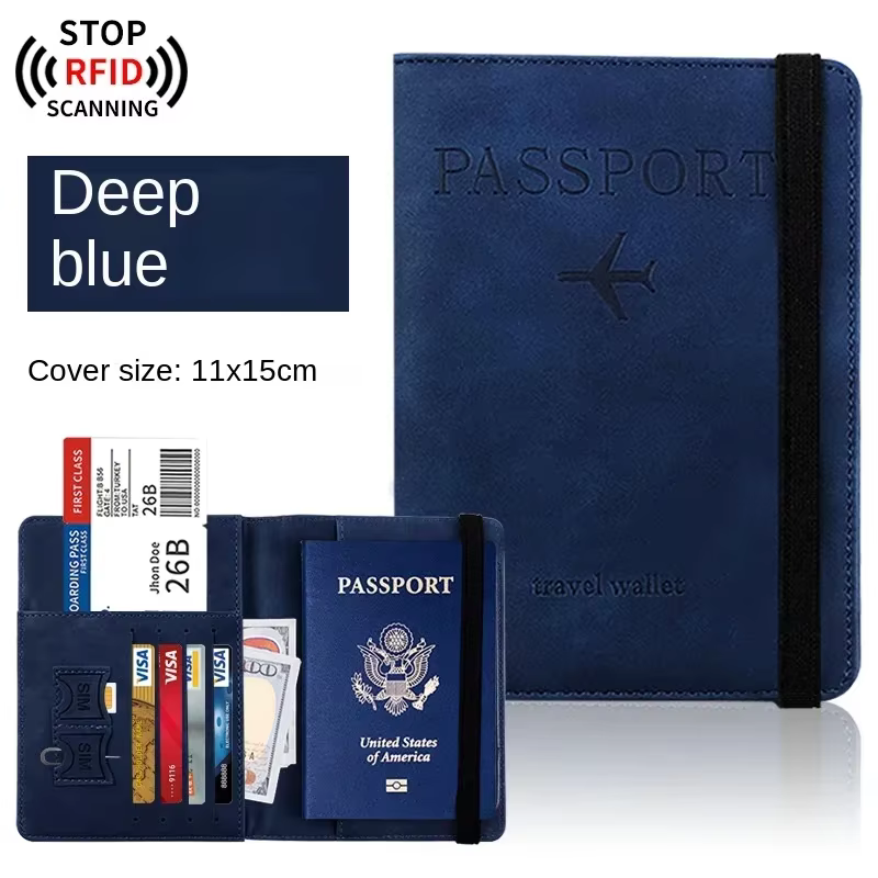 Couverture de passeport RFID en PU, portefeuille de carte d'identité de crédit, étanche, pour docume