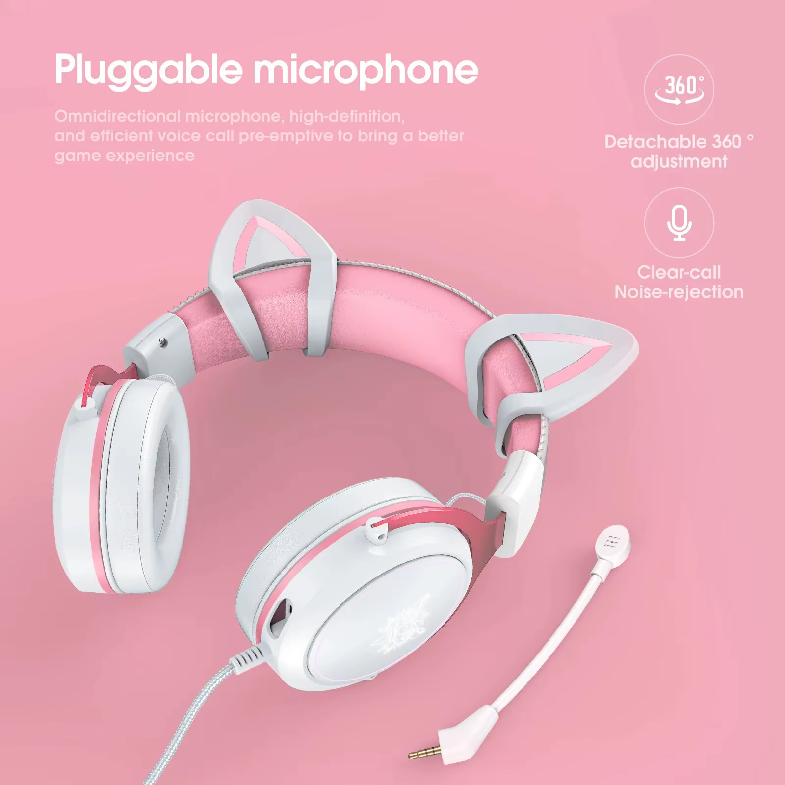 ONIKUMA-Casque de jeu X10 avec poignées amovibles, oreille de chat mignonne, éclairage RBG, casque d