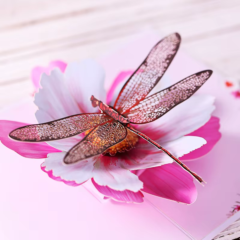 Carte pop-up Cosmos Dragonfly, carte pop-up 3D, cadeau artisanal en papier pour anniversaire, mariag