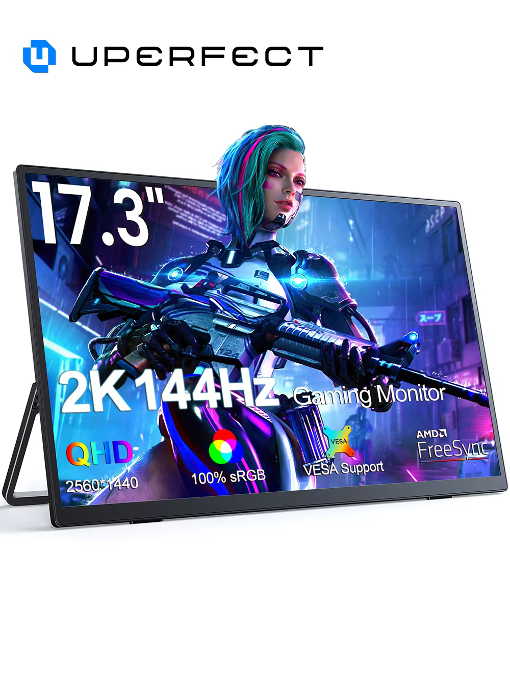 UPERFECT Moniteur de jeu portable 17,3 pouces 2K 144 Hz 2560 x 1440 HDR FreeSync IPS pour PC, Mac, t