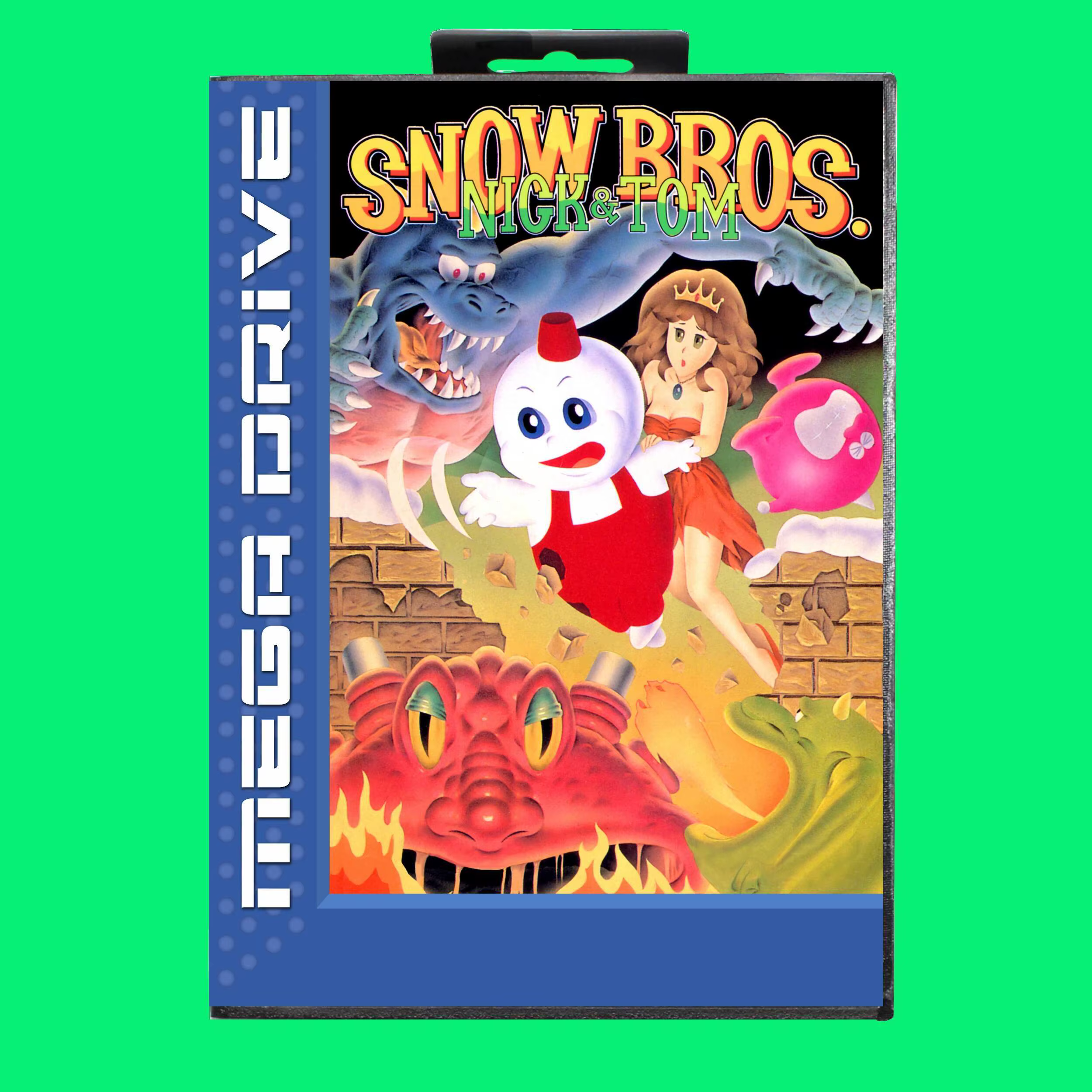 Carte de jeu Snow Bros MD 16 bits avec boîte pour cartouche de Console de jeu vidéo Sega Megadrive G