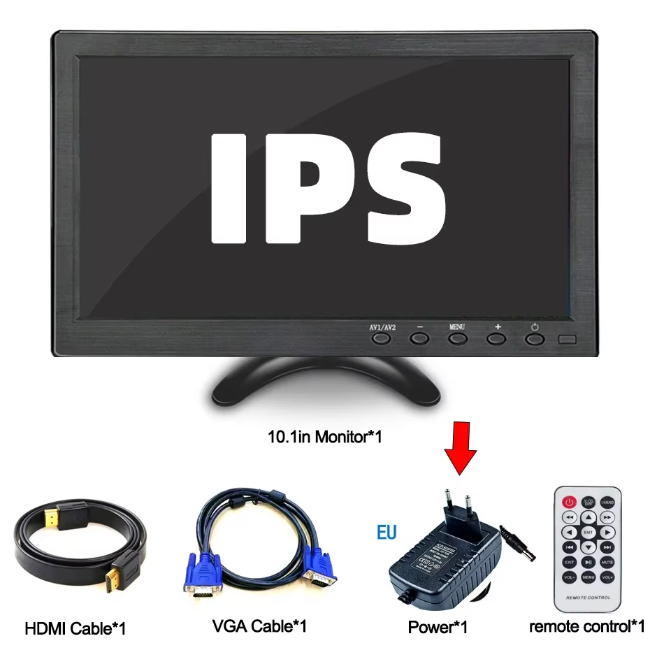 Écran LCD IPS HD de 10.1 pouces, compatible HDMI, VGA AV Bnc, moniteur d'entrée pour PC, ordinateur,