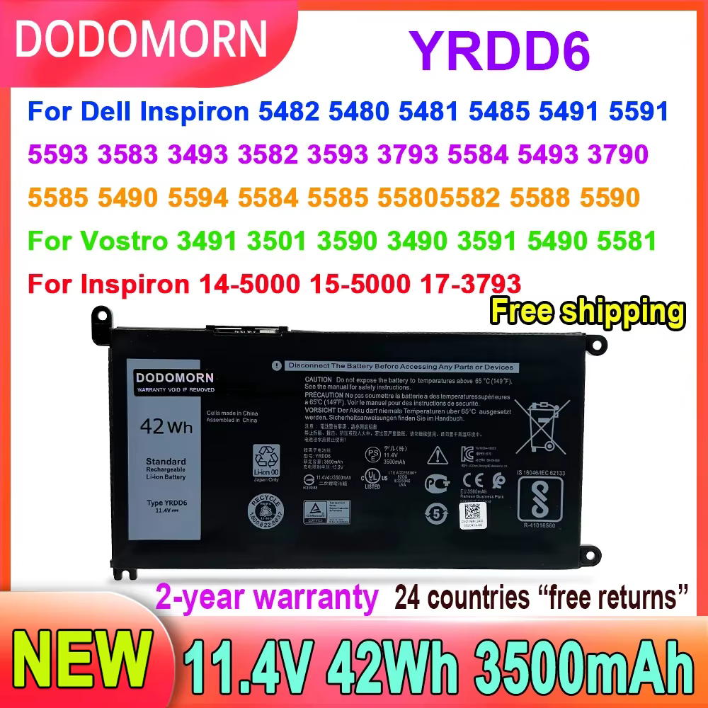 DODOMORN-Batterie YRDD6 pour ordinateur portable, Dell Tystro 3491 3591 3490 3590 3501 Inspiron 5481